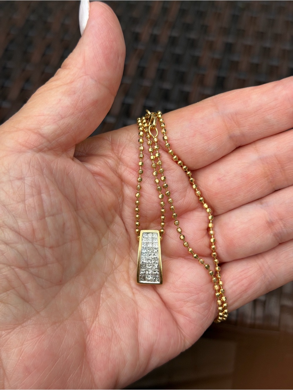 14k Gold Slider Pendant 24 Princess Cut Diamonds chain not included.
